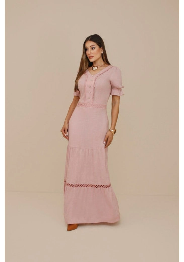 Vestido Giulia Em Visco Linho Rose Nitido Outono/Inverno 2026