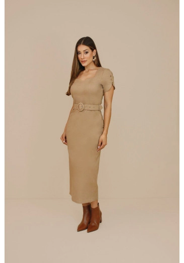 Vestido Barbarela Em Sarja Bege Nitido Outono/Inverno 2026