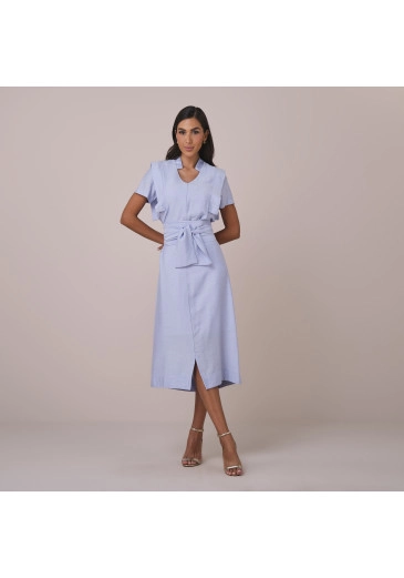 Vestido Maura Em Rayon Linho Azul Tatá Martello  Primavera/Verão 2026