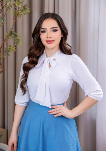 Blusa  Bianca Em Crepe maquinetado Branco Maria Amore Outono/Inverno 2026
