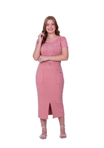 Saia Rose Em Malha Canelada Rosa Hapuk Primavera/Verão 2026