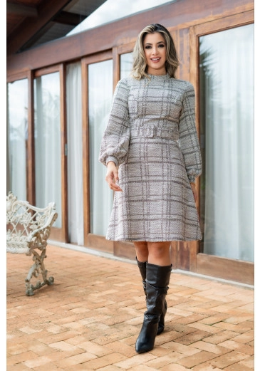 Vestido Em Malha Tweed Com Cinto Forrado Luciana Pais Outono/Inverno 2023