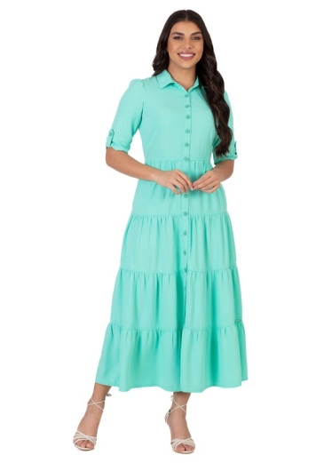 Vestido Alice Em Jeans Color Botões Funcionais Verde Água  Hapuk Alto Verão 2024 