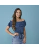 Blusa Ciganinha com Babados Azul Tatá Martello