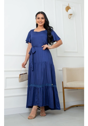 Vestido Kayla Em Viscose Acetinado Azul Noite Maria Amore Primavera/Verão 2026