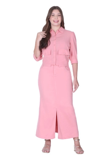Saia Caetana Em Jeans Com Barra Desfiada Rosa Hapuk Alto Verão 2025