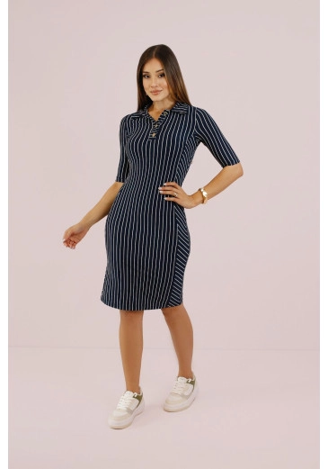 Vestido Dany Em Malha Listrada Preto Nitido Outono/Inverno 2026