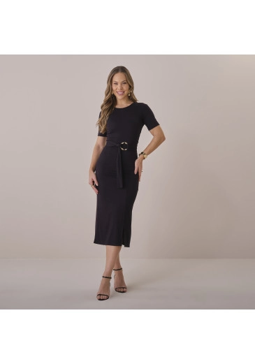 Vestido Celina Em Malha Premium Preto Tatá Martello Primavera/Verão 2026