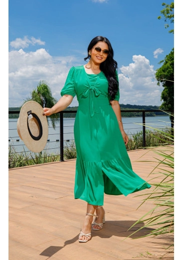 Vestido Hanna Em Viscose Verde Maria Amore Alto Verão 2025