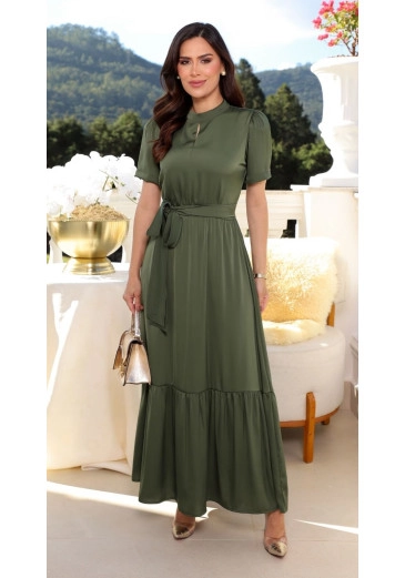 Vestido Rebeca Em Crepe Acetinado Verde Maria Amore Primavera/Verão 2026