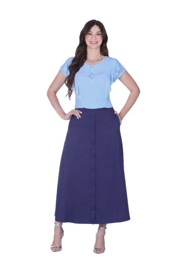 Blusa Caily em Tecido Plano Texturizado com Botões Funcionais Azul Hapuk Alto Verão 2025