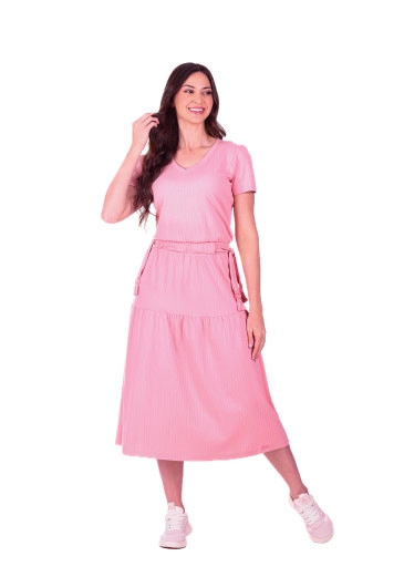 Vestido Beatriz Em Malha Texturizada Em Listras Rose Hapuk Primavera/Verão 2027
