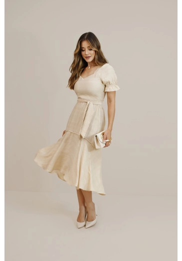 Vestido Mariana Em Viscose Com Poliamida Bege Nitido Outono/Inverno 2026
