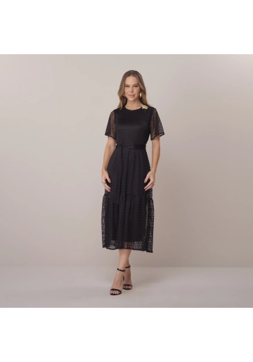 Vestido Jane Em Malha Crochet Preto Tatá Martello Primavera/Verão 2026