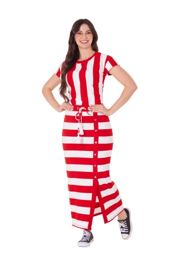 Vestido Kavya Midi Em Malha Listrada Vermelho Hapuk Primavera/Verão 2025