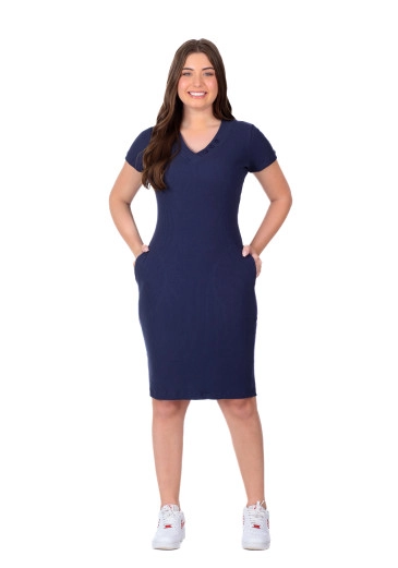 Vestido Kelly Em Malha Canelada Azul Marinho Hapuk Primavera/Verão 2026