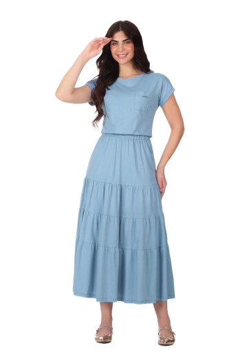 Vestido Selma Em Malha De Algodão Azul Hapuk Primavera/Verão 2026