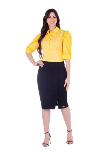 Blusa Elaine Em Tecido Plano Babadinhos No Ombro Bordado Amarela Hapuk Primavera/Verão 2025
