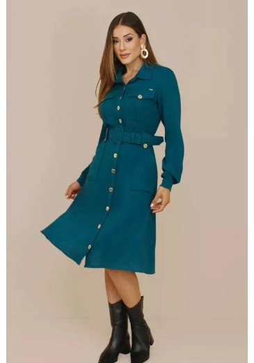 Vestido Pedrita Em Visco Linho Verde Nitido Outono/Inverno 2026