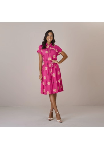 Vestido Tamela Em Viscose Rosa Estampado Floral  Tatá Martello Outono/Inverno 2025