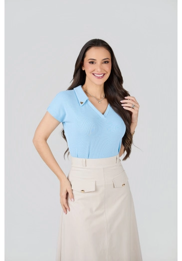 Blusa Pietra Em Malha Rib Azul Tata Martello Primavera/Verão 2027