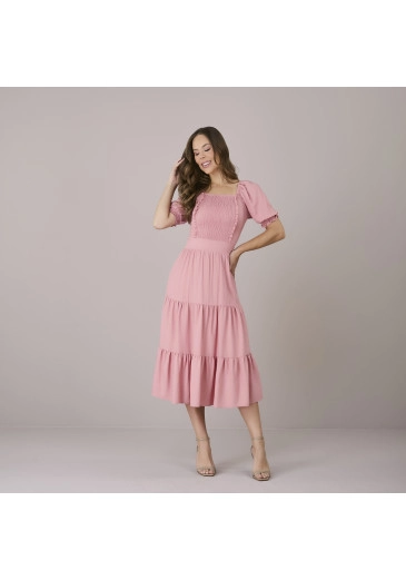 Vestido Maria Em Crepe Kalix Rosa Tatá Martello Alto Verão 2025