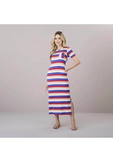 Vestido Natália Em Malha Listrada Roxa E Vermelha Tatá Martello Outono/Inverno 2025