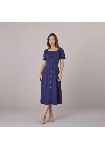 Vestido Eliane Em Viscolinho Rayon Azul Tata Martello Alto Verão 2025