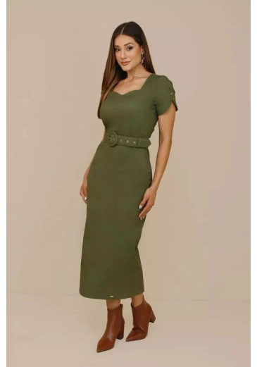 Vestido Barbarela Em Sarja Verde Nitido Outono/Inverno 2026