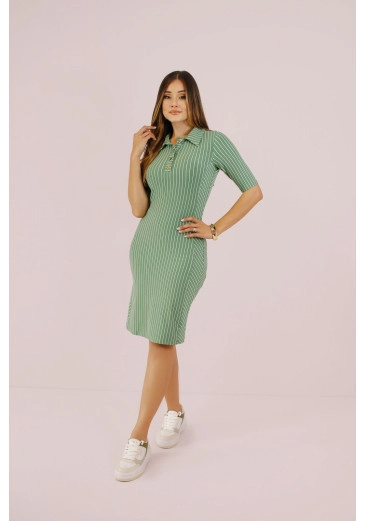 Vestido Dany Em Malha Listrada Verde Nitido Outono/Inverno 2026