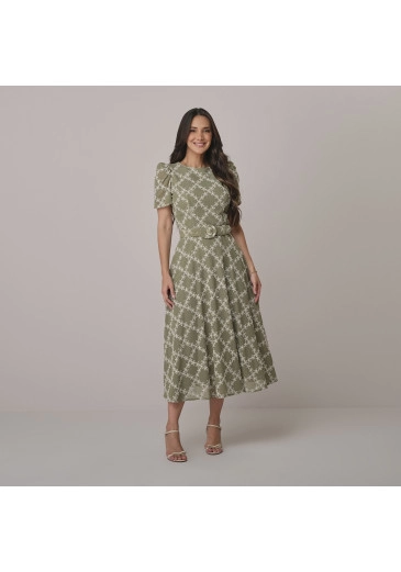 Vestido Analia Em Tela Bordada Verde Tata Martello  Outono/Inverno 2026