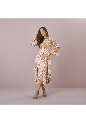 Vestido Rosana Em Viscolinho Caramelo Tatá Martello Outono/Inverno 2025