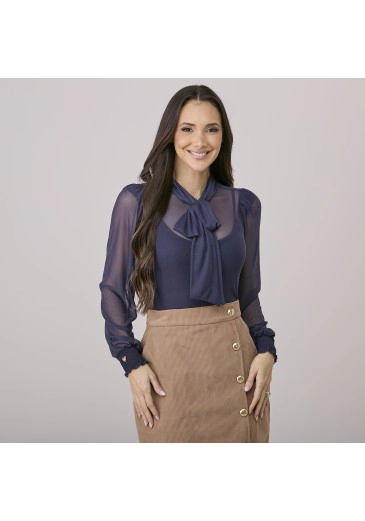 Blusa Neide Em Tule Azul Marinho Tata Martello Outono/Inverno 2026