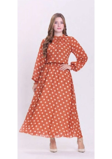 Vestido Valéria Em Plano Chiffon Com Estampa Em Poá Terracota Hapuk Outono/Inverno 2026
