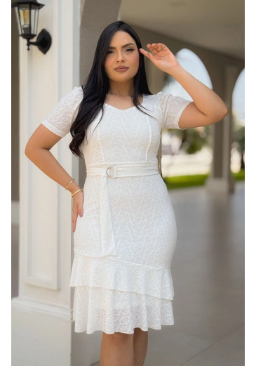 Vestido Laura Em Malha De Renda Branco Maria Amore Alto Verão 2025