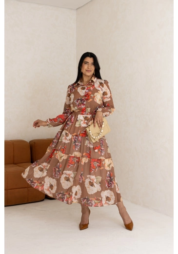 Vestido Patrícia Em Toque De Seda Estampado Jany Pin Outono/Inverno 2026