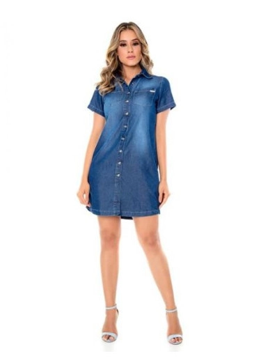 Vestido Jeans com Botões Mulher Morena Outono/Inverno 2021