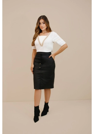 Saia Mel Em Jeans Resinado Preto Nitido Outono/Inverno 2026