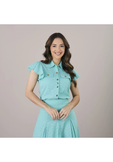 Blusa Kellen Bordado Cassie Verde Água Tatá Martello Alto Verão 2025