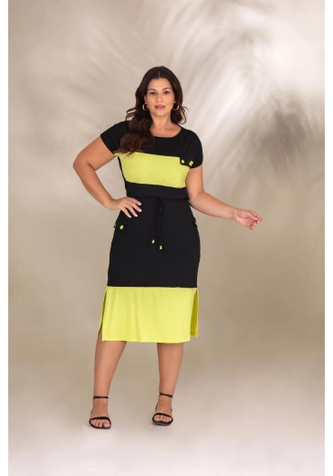 Conjunto Midi Plus Size De Malha Lisa Com Recortes Biclores Preto Hadaza Alto Verão 2024