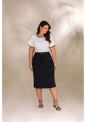 Blusa Plus Size De Malha Lisa Com Nervuras Off White Hadaza Alto Verão 2024