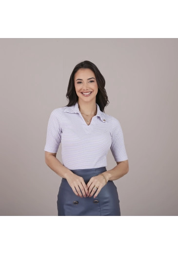 Blusa Monica em Canelado Mini com Listras Lilás Tatá Martello Primavera/Verão 2025
