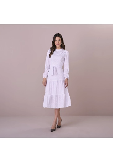 Vestido Luciene Em Malha Laise Off White Tatá Martello  Outono/Inverno 2025