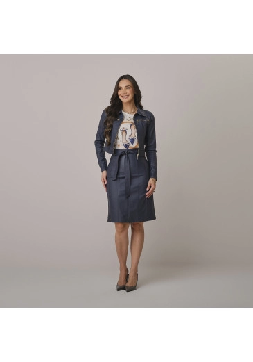 Saia Beatriz Em Bengaline Resinado Preto Tata Martello Outono/Inverno 2026