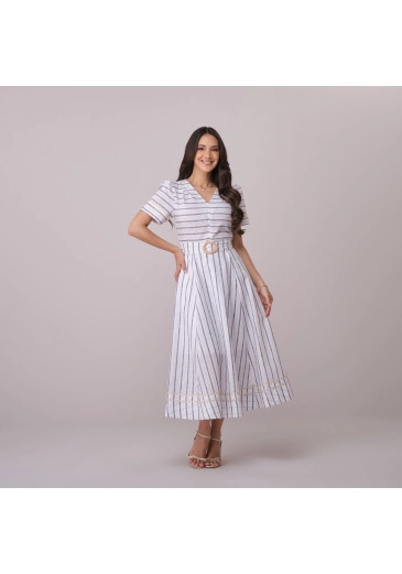 Vestido Giulia Em Cotton Listrado Azul Tata Martello Primavera/Verão 2026