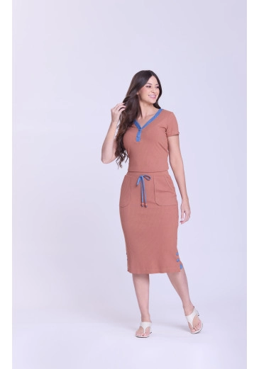 Conjunto Rosiane Em Malha Canelada Caramelo Hapuk Outono/Inverno 2026