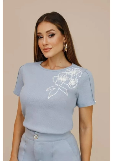 Camisa Anne Em Moletom Bordado Azul Nitido Outono/Inverno 2026