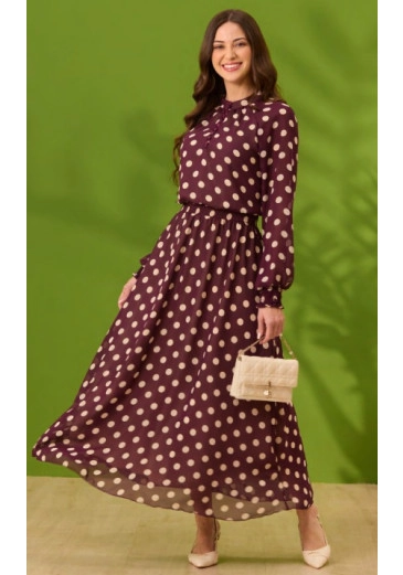Vestido Valéria Em Plano Chiffon Com Estampa Em Poá Roxo Hapuk Outono/Inverno 2026