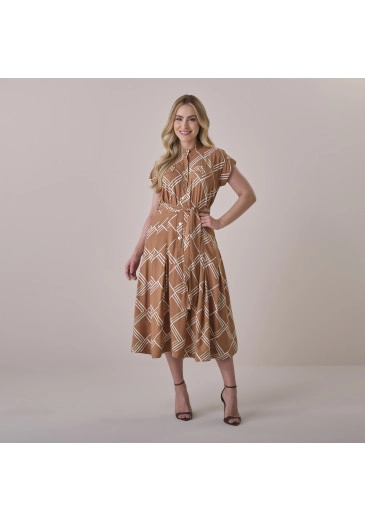 Vestido Giovana Em Viscose Rayon Marrom Tatá Martello Primavera/Verão 2026
