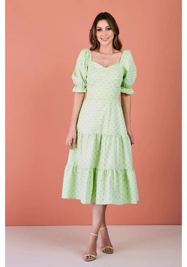 Vestido Laura Em Tricoline Com Lurex Verde Tata Martello Primavera/Verão 2024